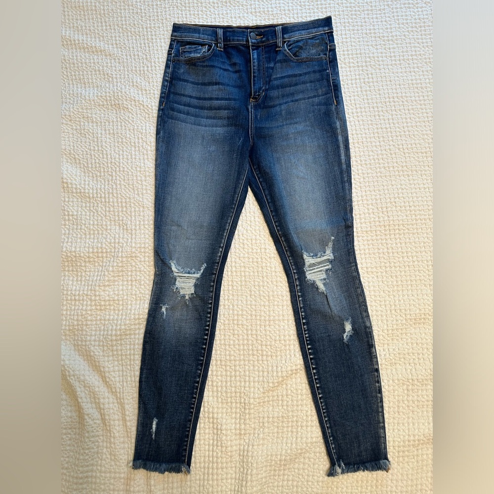 Fashion Nova, Distressed Skinny Jean, Dark Wash, Size 30